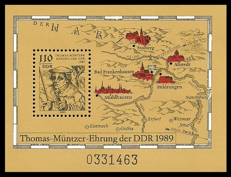  Briefmarke: Block - Thomas-Müntzer-Ehrung der DDR 1989