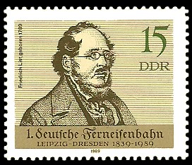 15 Pf Briefmarke: 1. Deutsche Ferneisenbahn, Friedrich List