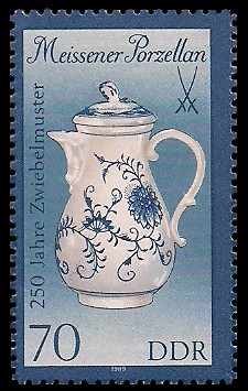 70 Pf Briefmarke: Meissener Porzellan, Kaffeekanne (kl. Format) 70 Pf Briefmarke: Meissener Porzellan, Kaffeekanne (kl. Format)