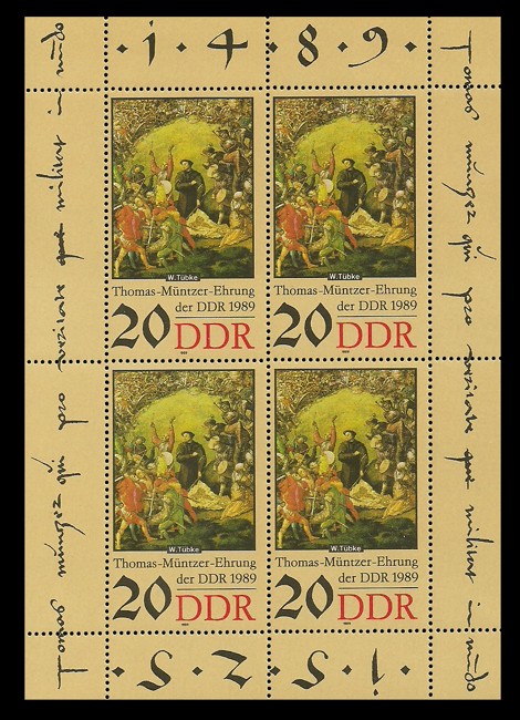 Briefmarke: Kleinbogen - Thomas-Müntzer-Ehrung der DDR Briefmarke: Kleinbogen - Thomas-Müntzer-Ehrung der DDR