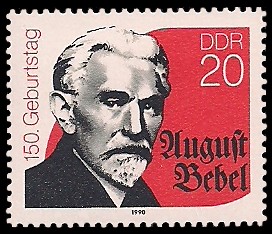 20 Pf Briefmarke: 150. Geburtstag August Bebel 20 Pf Briefmarke: 150. Geburtstag August Bebel