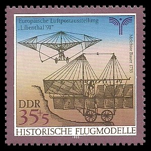 35 + 5 Pf Briefmarke: Historische Flugmodelle, von Melchior Bauer