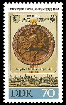 70 Pf Briefmarke: Leipziger Frühjahrsmesse 1990, Siegel von 1268 70 Pf Briefmarke: Leipziger Frühjahrsmesse 1990, Siegel von 1268