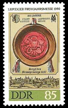85 Pf Briefmarke: Leipziger Frühjahrsmesse 1990, Siegel von 1497