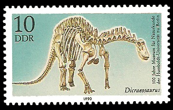 10 Pf Briefmarke: 100 Jahre Museum für Naturkunde, Dicraeosaurus 10 Pf Briefmarke: 100 Jahre Museum für Naturkunde, Dicraeosaurus