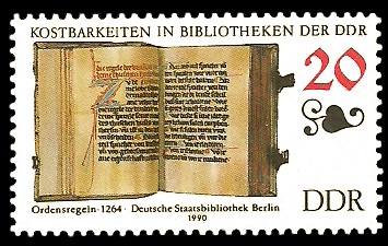 20 Pf Briefmarke: Kostbarkeiten in Bibliotheken der DDR, Ordensregeln
