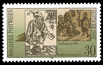 30 Pf Briefmarke: 500 Jahre Postwesen, Briefbote 15.Jh.