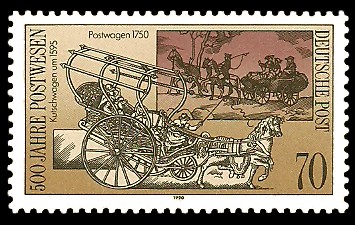 70 Pf Briefmarke: 500 Jahre Postwesen, alter Postwagen 70 Pf Briefmarke: 500 Jahre Postwesen, alter Postwagen