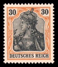 30 Pf Briefmarke: Germania (Deutsches Reich, Wz)