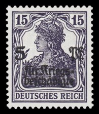 15 + 5 Pf Briefmarke: Germania, f&uuml;r Kriegsgesch&auml;digte