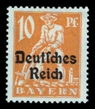 10 Pf Briefmarke: Neuauflage Bayernmarken mit Aufdruck, Bauer
