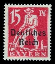 15 Pf Briefmarke: Neuauflage Bayernmarken mit Aufdruck, Bauer