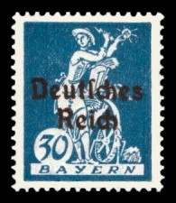 30 Pf Briefmarke: Neuauflage Bayernmarken mit Aufdruck, Bauer