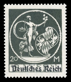 20 M Briefmarke: Neuauflage Bayernmarken mit Aufdruck, Bavaria