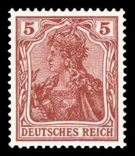 5 Pf Briefmarke: Germania (Serie VIII, Deutsches Reich, Wz, schraffiert) 5 Pf Briefmarke: Germania (Serie VIII, Deutsches Reich, Wz, schraffiert)