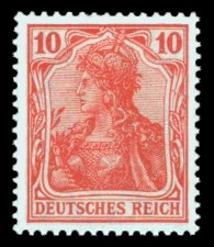 10 Pf Briefmarke: Germania (Serie VIII, Deutsches Reich, Wz, schraffiert) 10 Pf Briefmarke: Germania (Serie VIII, Deutsches Reich, Wz, schraffiert)
