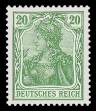 20 Pf Briefmarke: Germania (Serie VIII, Deutsches Reich, Wz, schraffiert)