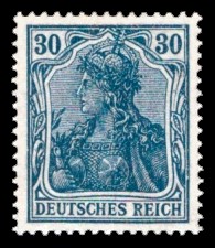 30 Pf Briefmarke: Germania (Serie VIII, Deutsches Reich, Wz, schraffiert)