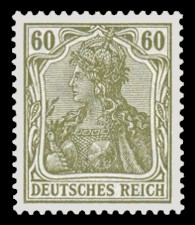 60 Pf Briefmarke: Germania (Serie VIII, Deutsches Reich, Wz, schraffiert)
