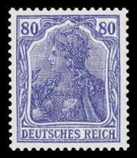 80 Pf Briefmarke: Germania (Serie VIII, Deutsches Reich, Wz, schraffiert)
