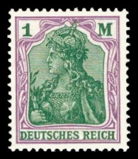 1 M Briefmarke: Germania (Serie VIII, Deutsches Reich, Wz, schraffiert) 1 M Briefmarke: Germania (Serie VIII, Deutsches Reich, Wz, schraffiert)