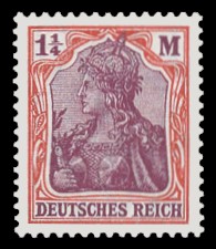 1 &frac14; M Briefmarke: Germania (Serie VIII, Deutsches Reich, Wz, schraffiert)