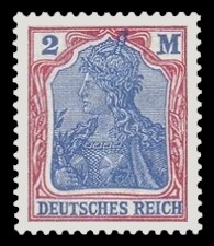 2 M Briefmarke: Germania (Serie VIII, Deutsches Reich, Wz, schraffiert)