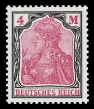 4 M Briefmarke: Germania (Serie VIII, Deutsches Reich, Wz, schraffiert)