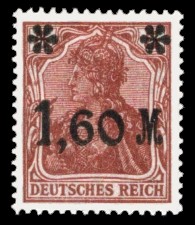 1,60 M auf 5 Pf Briefmarke: Germania (mit schwarzem Aufdruck) 1,60 M auf 5 Pf Briefmarke: Germania (mit schwarzem Aufdruck)