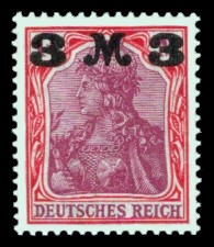 3 M auf 1 ¼ M Briefmarke: Germania (mit schwarzem Aufdruck) 3 M auf 1 ¼ M Briefmarke: Germania (mit schwarzem Aufdruck)