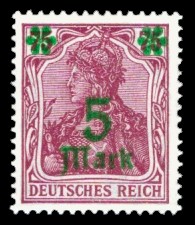 5 M auf 75 Pf Briefmarke: Germania (mit grünem Aufdruck) 5 M auf 75 Pf Briefmarke: Germania (mit grünem Aufdruck)