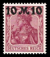 10 M auf 75 Pf Briefmarke: Germania (mit schwarzem Aufdruck) 10 M auf 75 Pf Briefmarke: Germania (mit schwarzem Aufdruck)