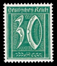 30 Pf Briefmarke: Große Ziffernzeichnung, 30 (Wz Rauten) 30 Pf Briefmarke: Große Ziffernzeichnung, 30 (Wz Rauten)