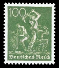 100 Pf Briefmarke: Arbeiter, Bergmann (Wz Waffeln) 100 Pf Briefmarke: Arbeiter, Bergmann (Wz Waffeln)