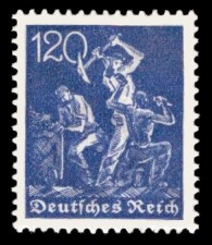 120 Pf Briefmarke: Arbeiter, Bergmann (Wz Waffeln) 120 Pf Briefmarke: Arbeiter, Bergmann (Wz Waffeln)