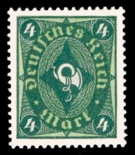 4 M Briefmarke: Posthornzeichnung, 4M (Wz Waffeln) 4 M Briefmarke: Posthornzeichnung, 4M (Wz Waffeln)
