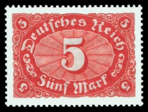 5 M Briefmarke: Ziffer im Queroval, 5M (Wz Waffeln) 5 M Briefmarke: Ziffer im Queroval, 5M (Wz Waffeln)