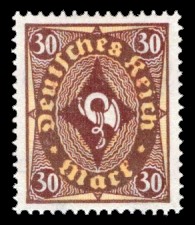 30 M Briefmarke: Posthornzeichnung, 30M (Wz Waffeln) 30 M Briefmarke: Posthornzeichnung, 30M (Wz Waffeln)
