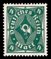 4 M Briefmarke: Posthornzeichnung, 4M (einfarbig) 4 M Briefmarke: Posthornzeichnung, 4M (einfarbig)