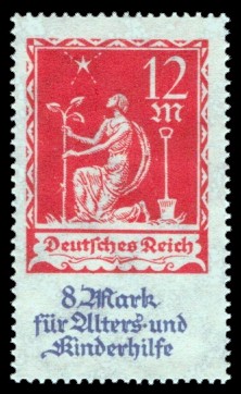 12 + 8 M Briefmarke: Alters- und Kinderhilfe 12 + 8 M Briefmarke: Alters- und Kinderhilfe