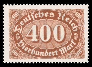 400 M Briefmarke: Ziffer im Queroval, 400M (Wz Waffeln) 400 M Briefmarke: Ziffer im Queroval, 400M (Wz Waffeln)
