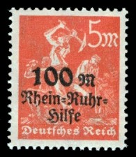 100 M + 5 M Briefmarke: Rhein- Ruhrhilfe, Bergmann 100 M + 5 M Briefmarke: Rhein- Ruhrhilfe, Bergmann