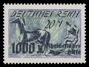 20 M + 1000 M Briefmarke: Rhein- Ruhrhilfe, Pfl&uuml;ger