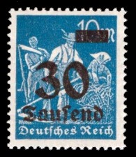 30 Tsd. auf 10 M Briefmarke: Arbeiter, Bauer, 10 M - mit Aufdruck 30 Tsd
