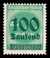 100 Tsd. auf 400 M Briefmarke: Ziffern im Kreis, 400 M - mit Aufdruck 100 Tsd 100 Tsd. auf 400 M Briefmarke: Ziffern im Kreis, 400 M - mit Aufdruck 100 Tsd