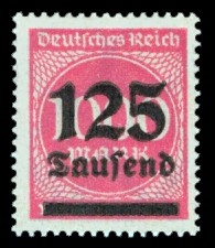 125 Tsd. auf 1000 M Briefmarke: Ziffern im Kreis, 1000 M - mit Aufdruck 125 Tsd 125 Tsd. auf 1000 M Briefmarke: Ziffern im Kreis, 1000 M - mit Aufdruck 125 Tsd