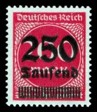 250 Tsd. auf 200 M Briefmarke: Ziffern im Kreis, 200 M - mit Aufdruck 250 Tsd 250 Tsd. auf 200 M Briefmarke: Ziffern im Kreis, 200 M - mit Aufdruck 250 Tsd