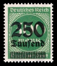 250 Tsd. auf 300 M Briefmarke: Ziffern im Kreis, 300 M - mit Aufdruck 250 Tsd 250 Tsd. auf 300 M Briefmarke: Ziffern im Kreis, 300 M - mit Aufdruck 250 Tsd