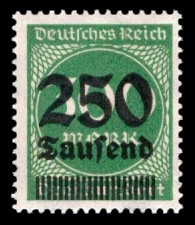 250 Tsd. auf 300 M Briefmarke: Ziffern im Kreis, 300 M - mit Aufdruck 250 Tsd