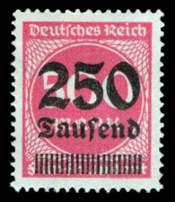 250 Tsd. auf 500 M Briefmarke: Ziffern im Kreis, 500 M - mit Aufdruck 250 Tsd 250 Tsd. auf 500 M Briefmarke: Ziffern im Kreis, 500 M - mit Aufdruck 250 Tsd